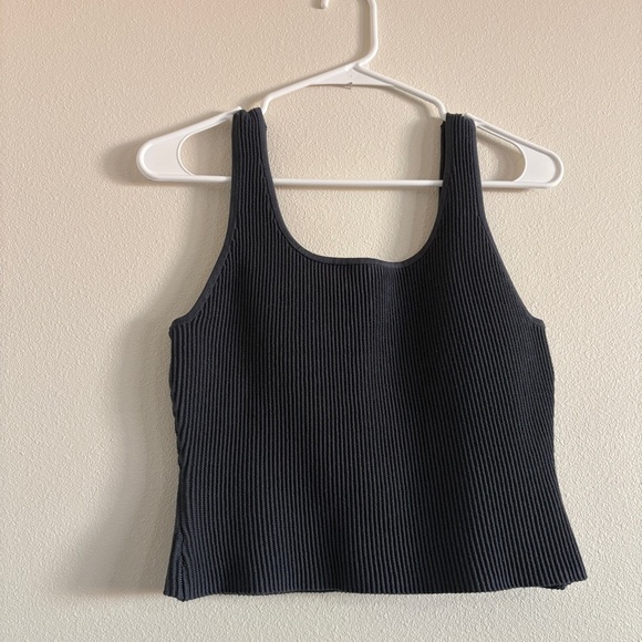 Quince Cropped Square Neck Ribbed Knit Tank in Blue Gray Size Medium - Picture 3 of 10